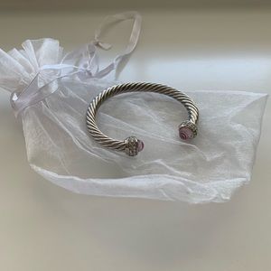 Cuff bracelet with pink crystal stones